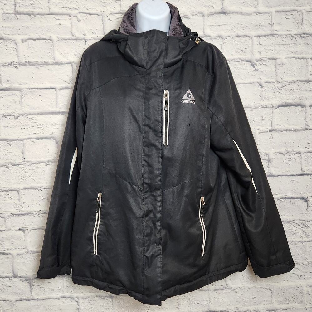 Gerry Coat Womens Size Large Black Detachable Hood NO LINER (TINY FLAW)